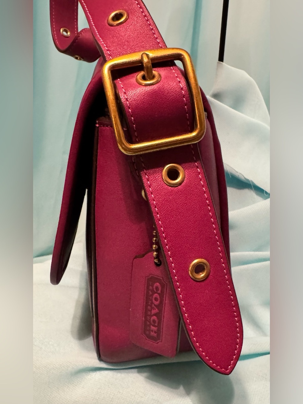 Coach Fuchsia Hibiscus Leather Crossbody 89127 with Gold-Tone Hardware Pink - Picture 12 of 15
